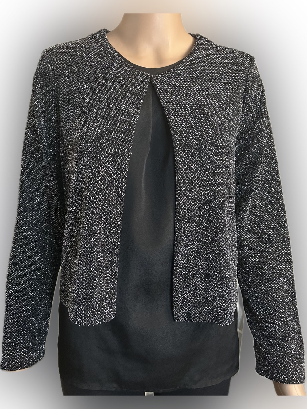 Jaclyn Smith Black Sparkle Open-Front Jacket/cardigan